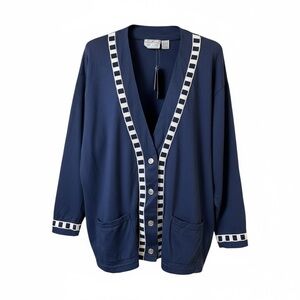 Maggie Lawrence Sport 22 24W Cardigan Blue‎ White Trim Deep V Neck Navy Blue